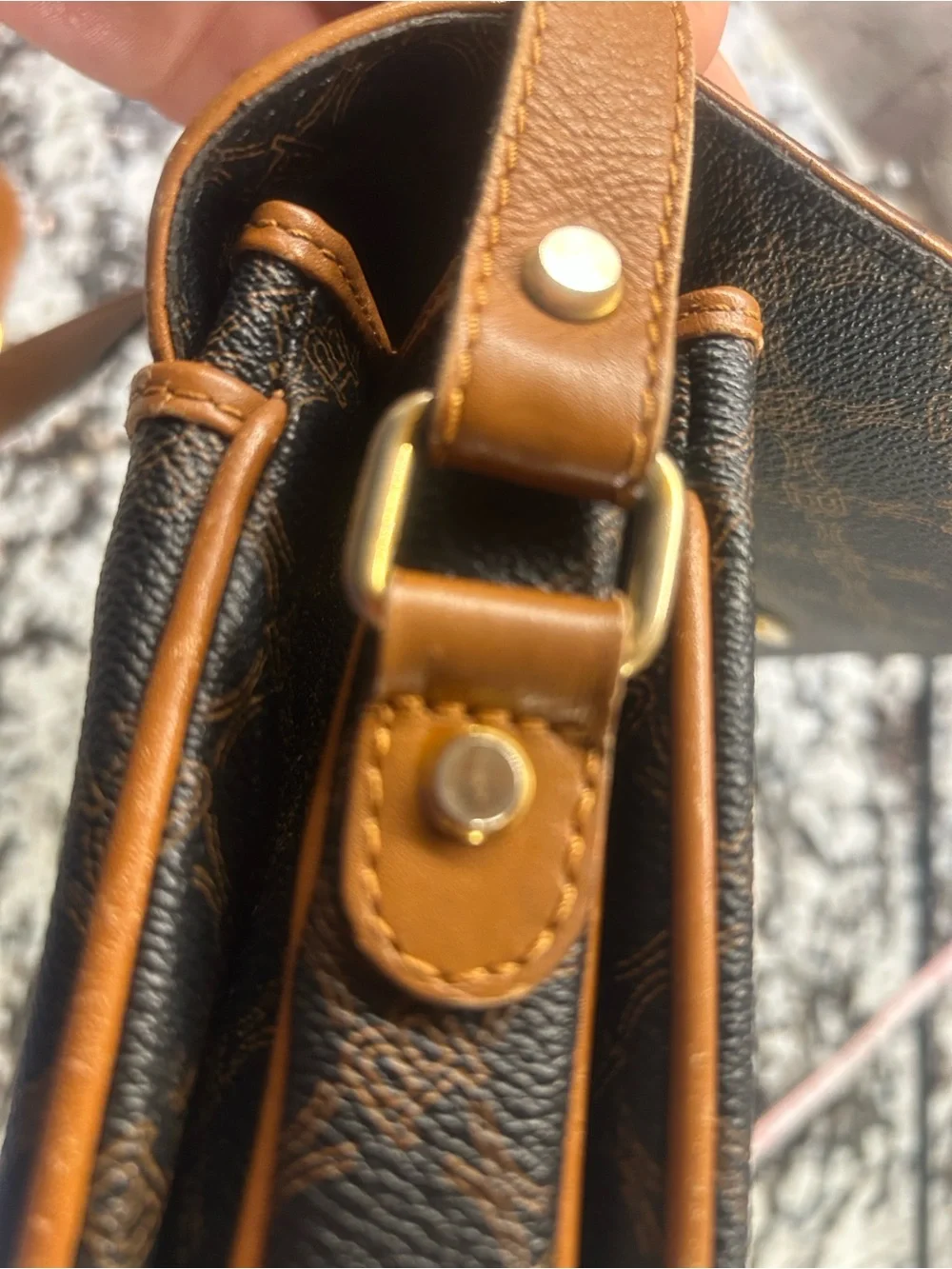 BALLY Brown and Tan leather Monogram Crossbody Bag Flap EUC